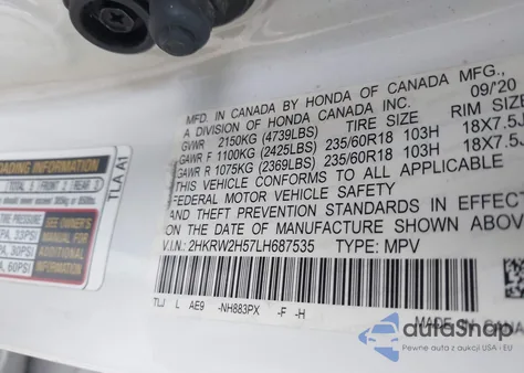 2020 Honda Cr-V Awd Ex z USA, uszkodzony, nr VIN 2HKRW2H57LH687535